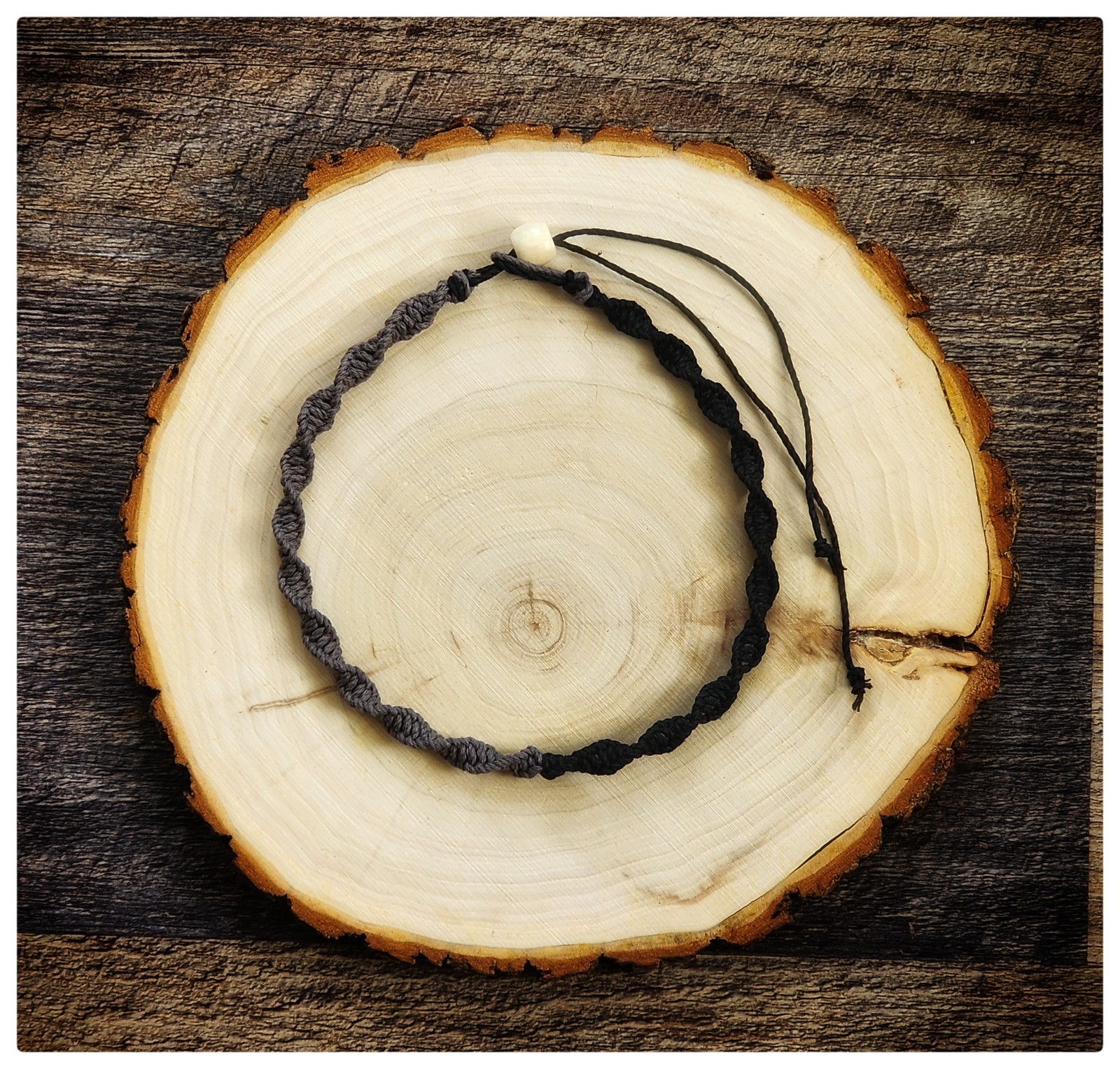 Split Spiral Half Black & Half Gray Hemp Necklace / Choker MINIMALISTIC