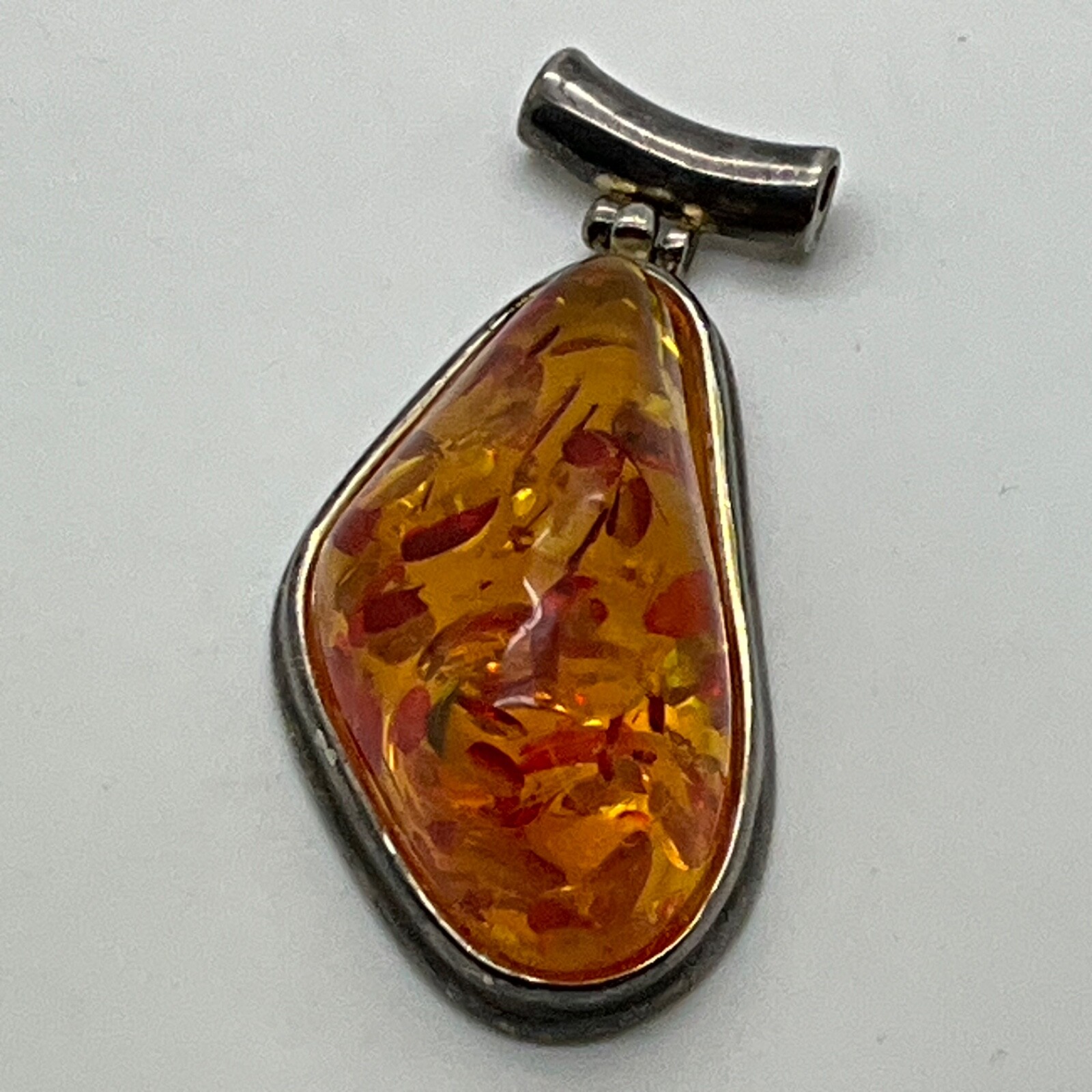 Artisan Large Chunky Oversize Sterling Silver Baltic Amber Slider Pendant