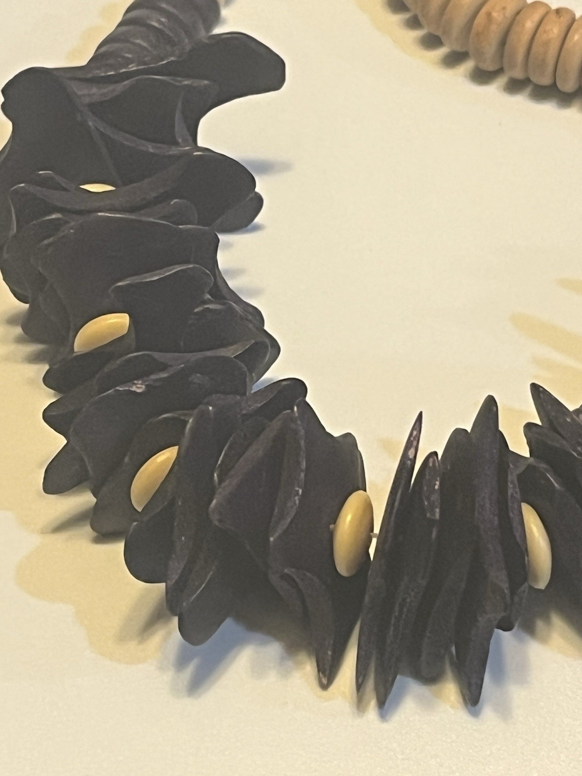 16” Necklace with Black, Ivory, and Beige Beads and Asymmetrical Pieces