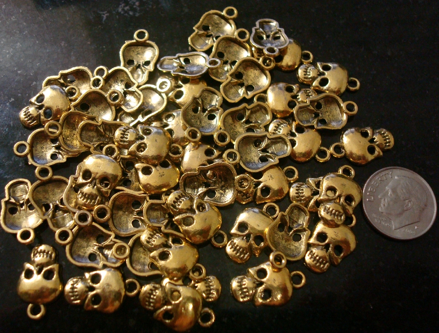 50 Golden skulls jewelry pendant charms antique gold plated zinc findings cfp043