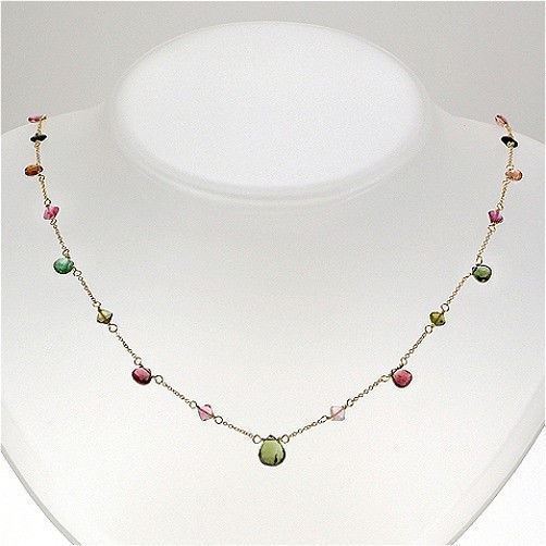 RAINBOW TOURMALINE NECKLACE Watermelon Pink & Green Diamonds & Briolettes NEW