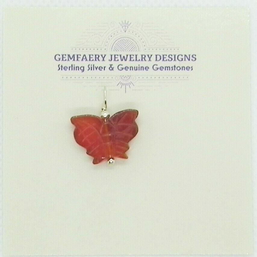 Sterling Silver Carved CARNELIAN Butterfly Gemstone Pendant #3214…Handmade USA