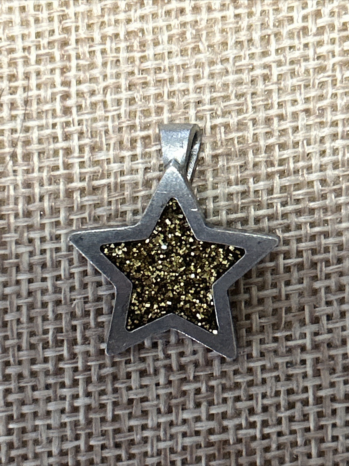 Vintage Danforth Fine Pewter USA Amber Sparkling Star Glitter Pendant Charm VTG