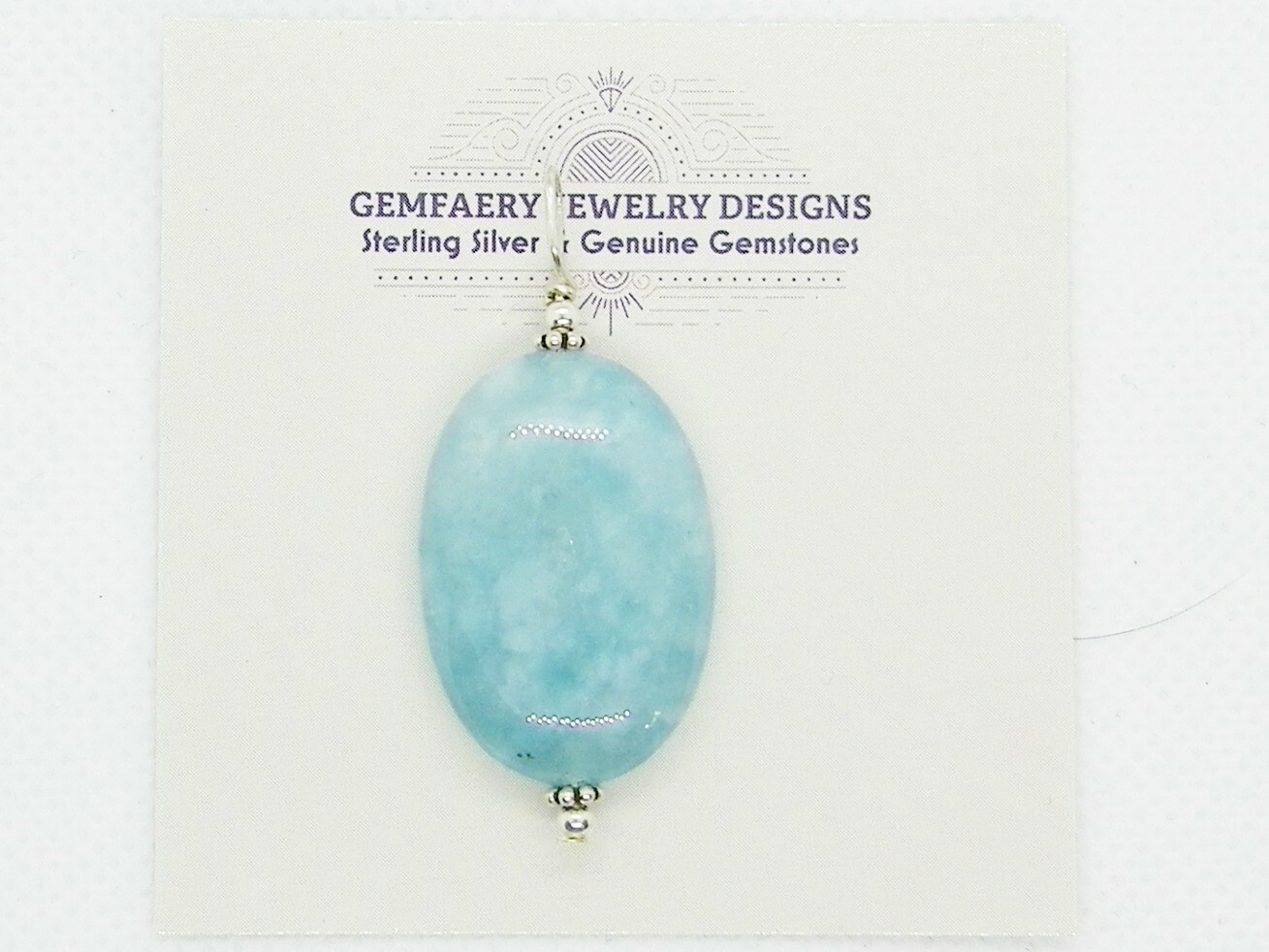 Sterling Silver Natural AQUAMARINE Gemstone Pendant #6117…Handmade USA