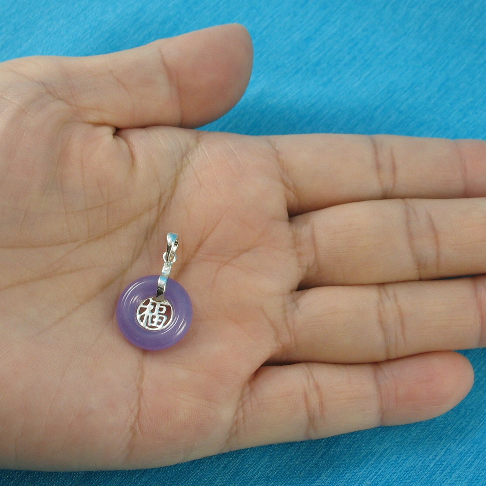 Solid Sterling Silver 925 Good Fortunes16mm Lavender Jade Ring Shape Pendant TPJ
