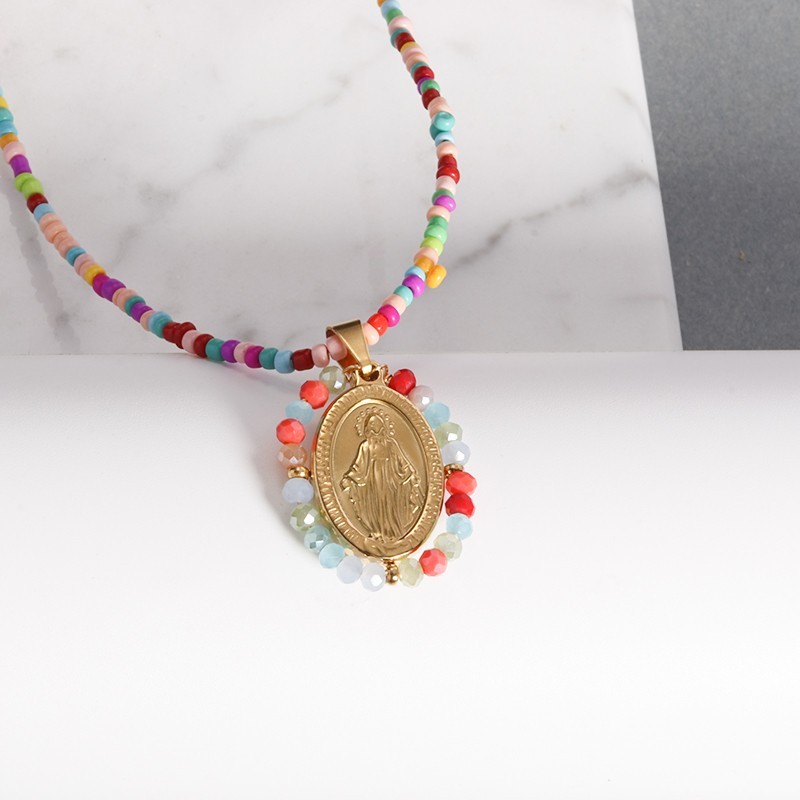 Our Lady of Guadalupe Medal Pendant Stainless Steel Virgin Mary Necklace Women
