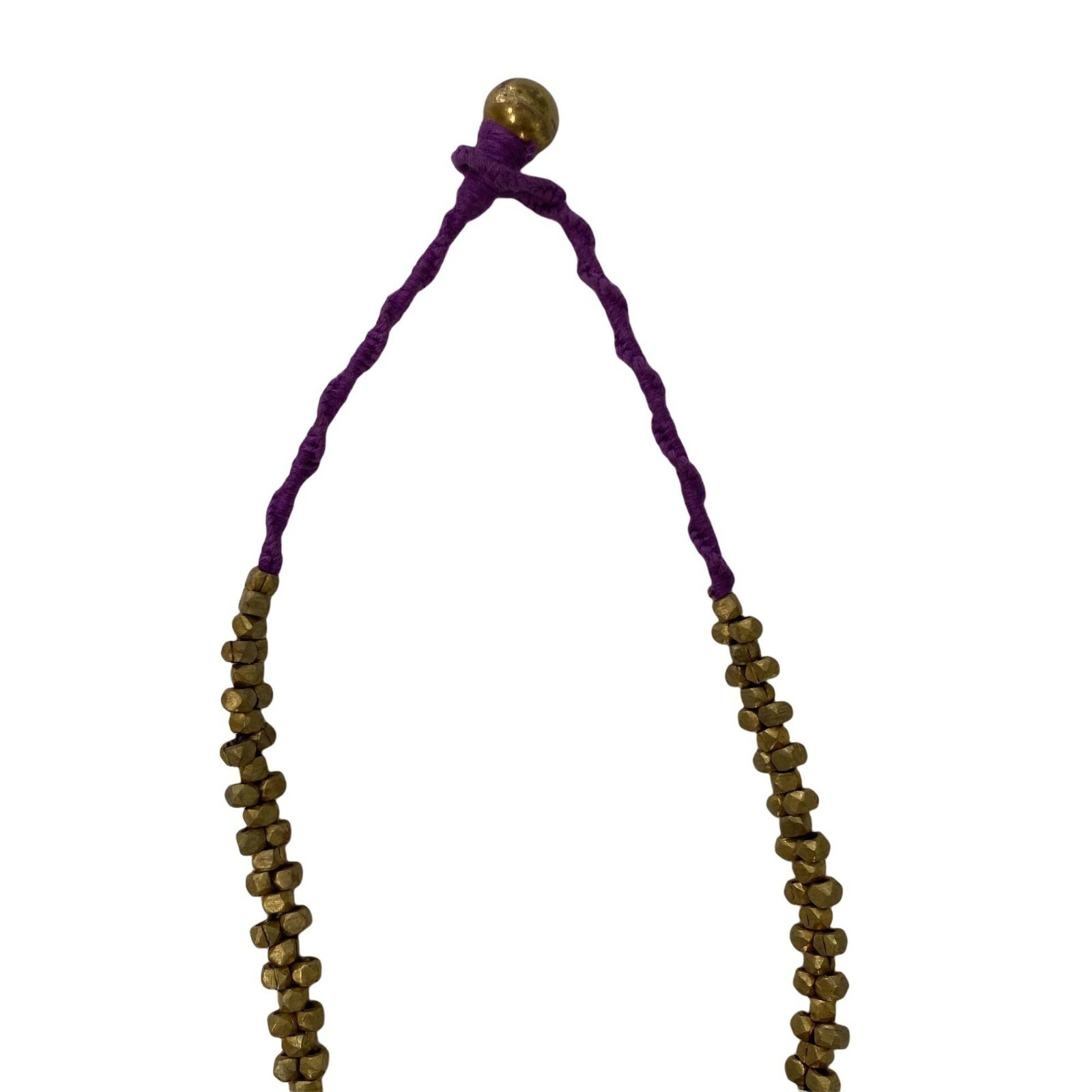 Handmade Dhokra Style Necklace Purple Thread & Brass Beading