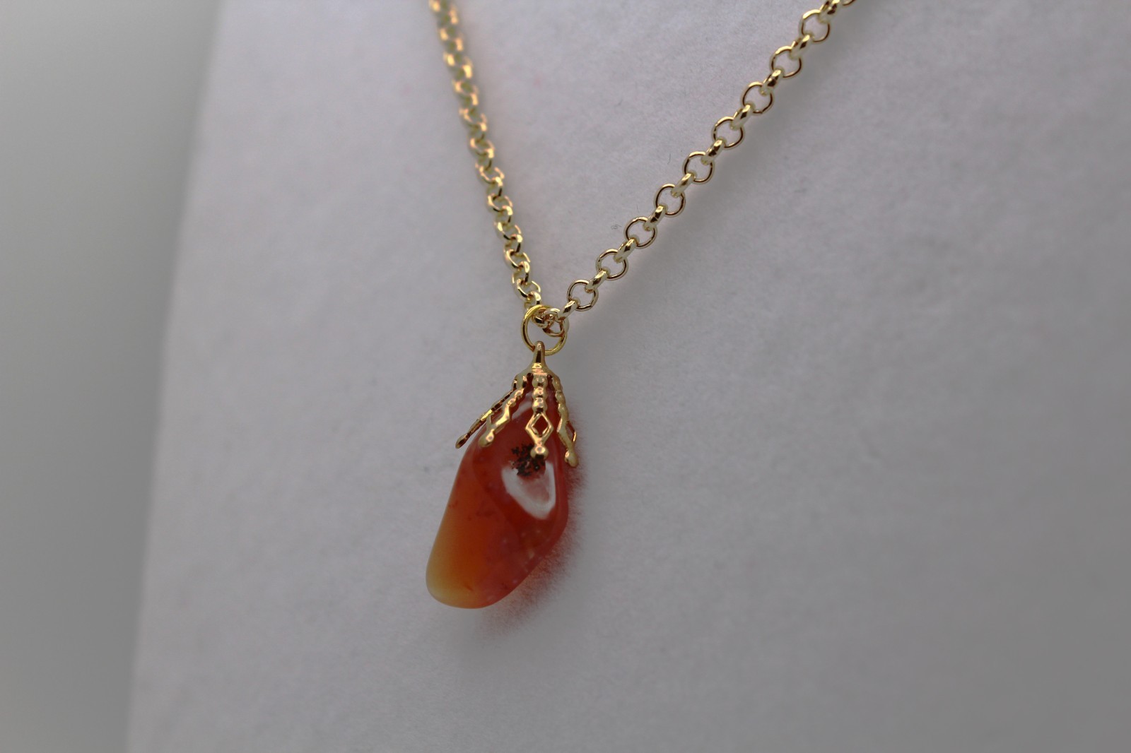Handcrafted 21″ gold chain polished translucent stone necklace