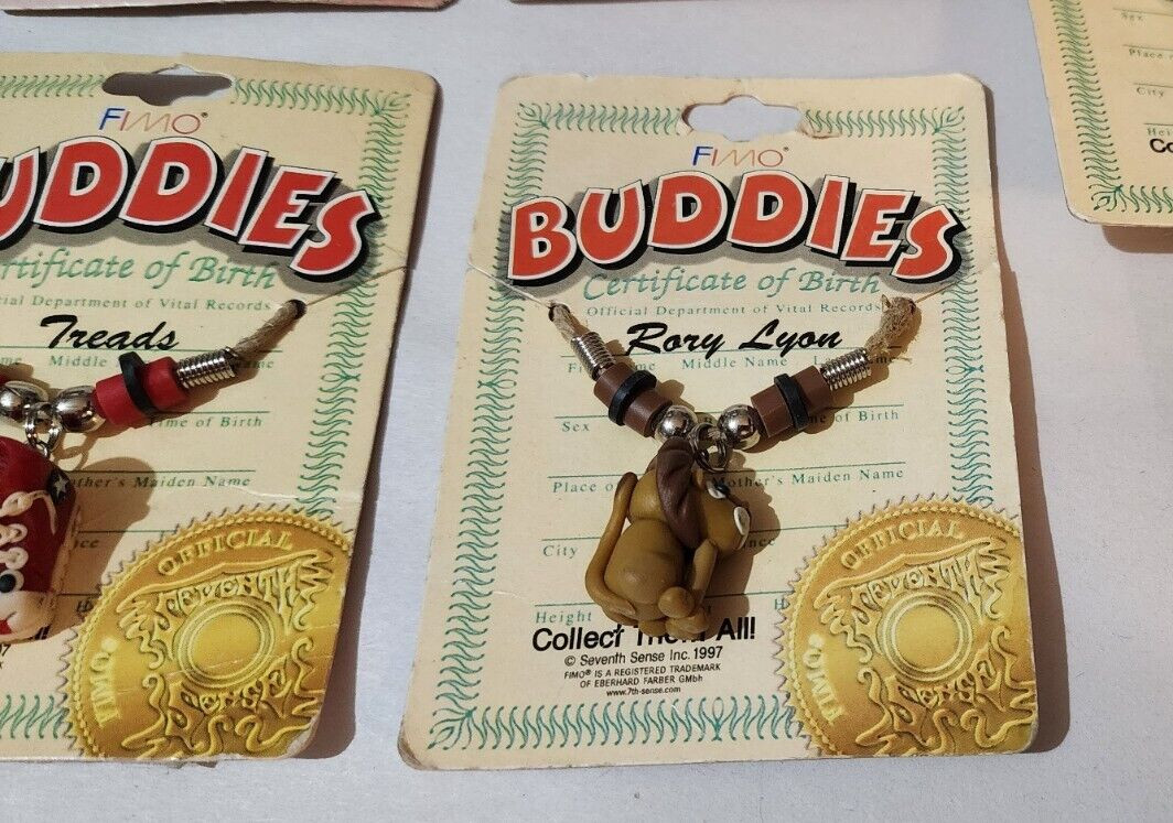 7 Vintage 1997 Seventh Sense Fimo Buddies Necklace Lion Mushroom Car ++
