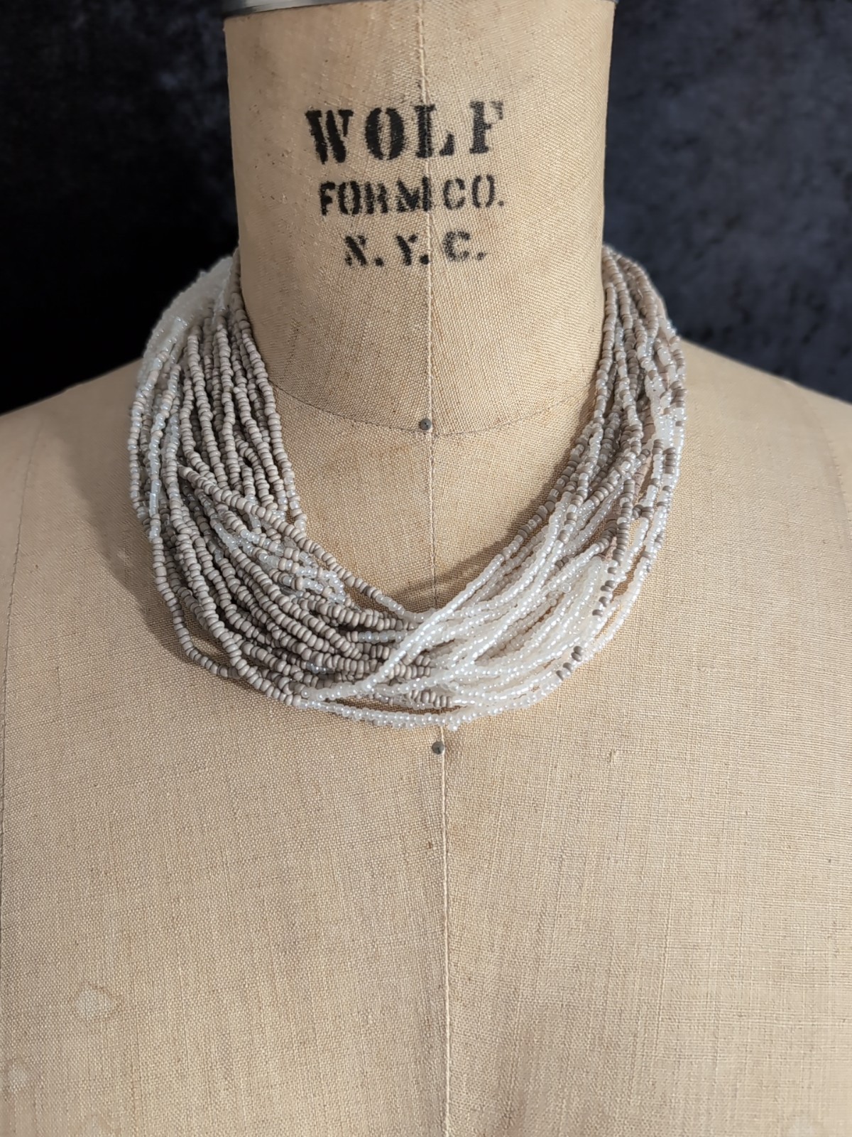 Artisan 36 In Seed Beed And Leather Necklace White And Taupe Seed Beads