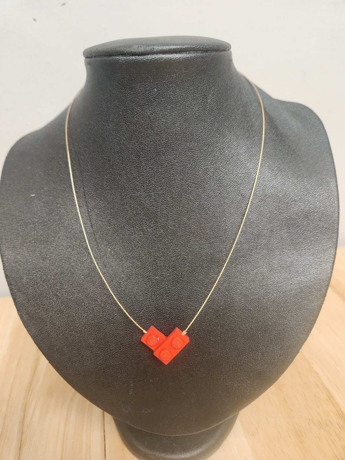 Lego Piece Red Heart On 24 Kt Gold Cord Necklace