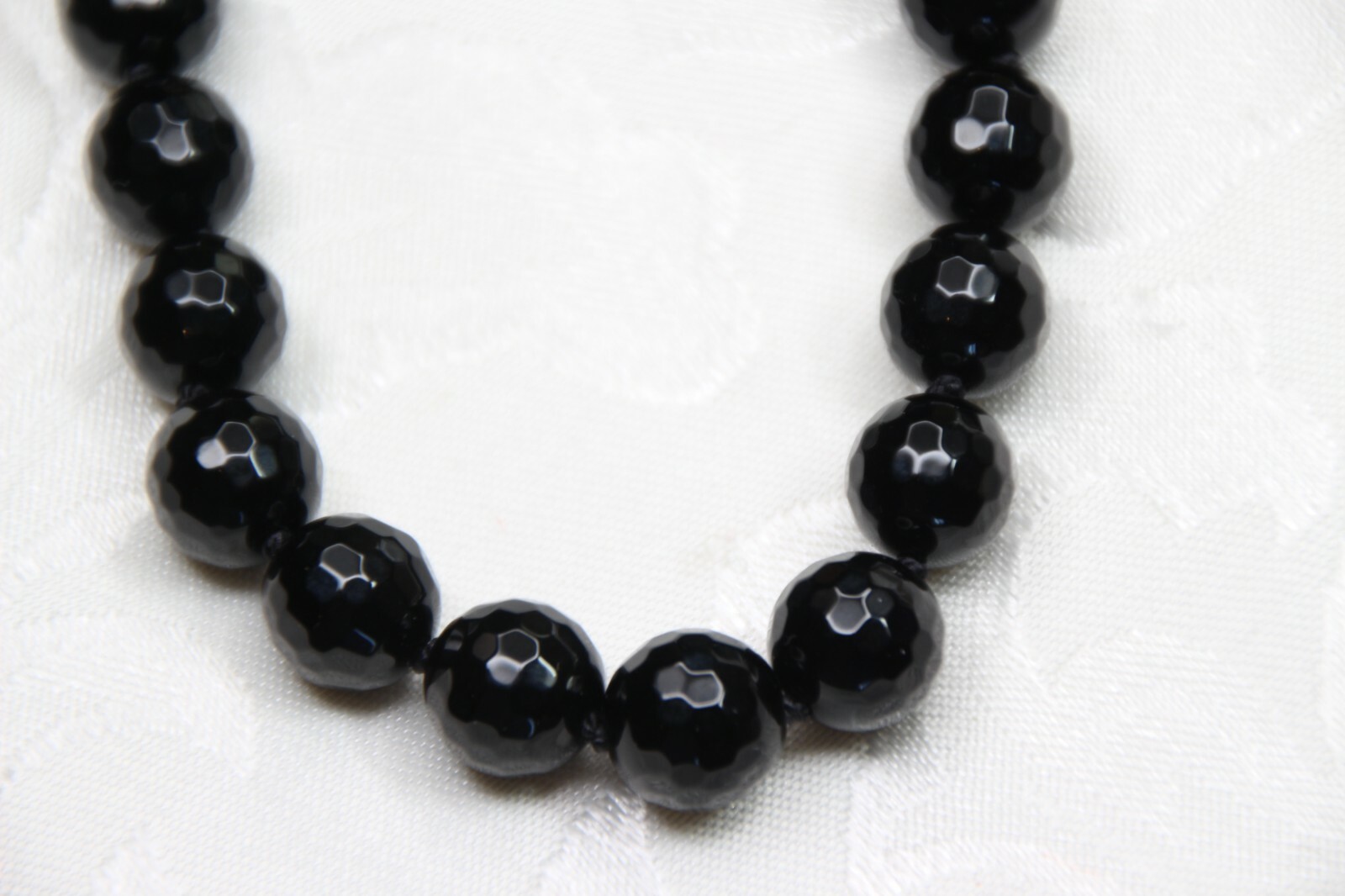 Black Onyx Necklace Natural Gemstone 10mm Faceted Ball Silk knotted 22″