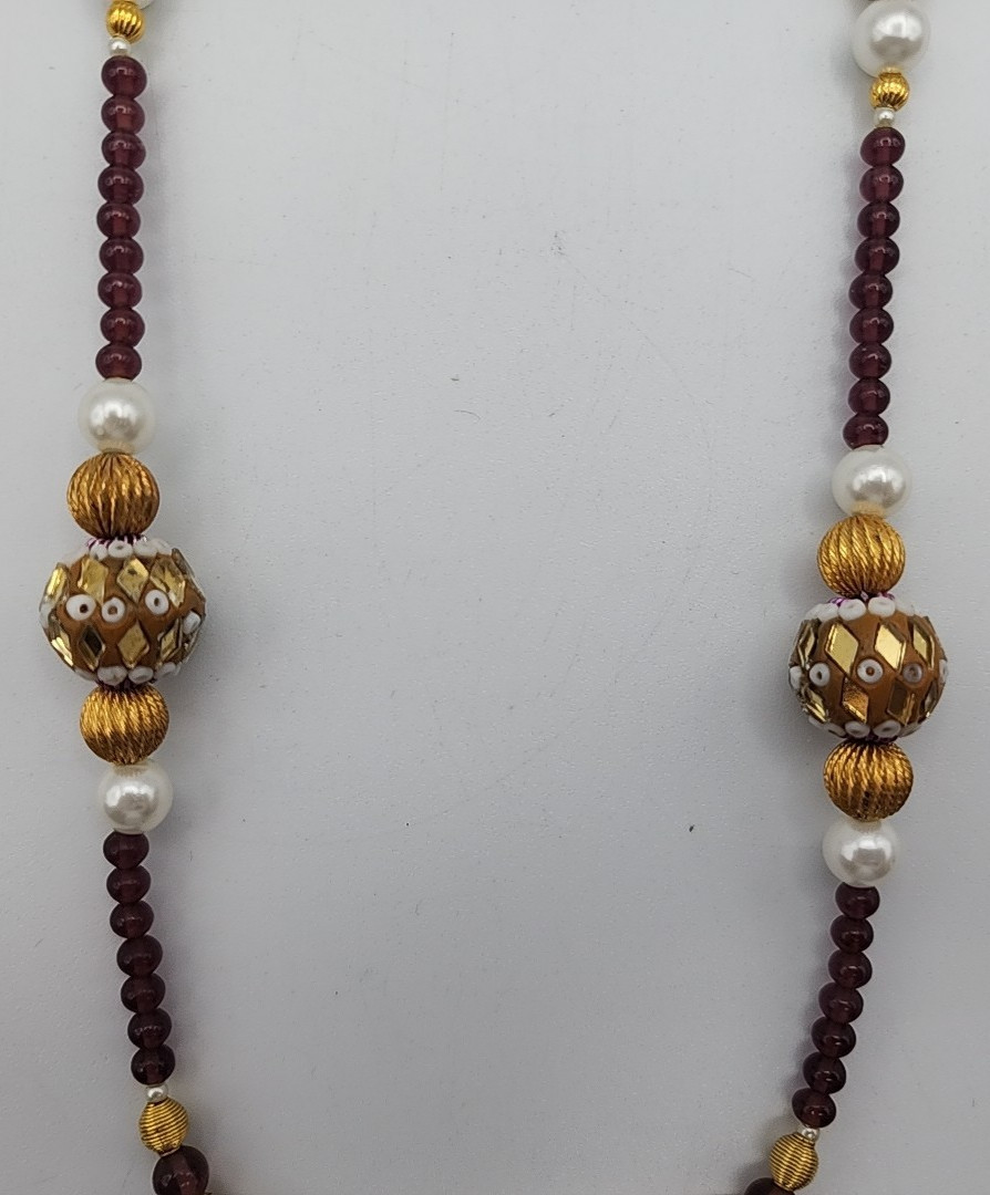 Necklace Artisan Handmade Color Amethyst Gold Plate & Vintage India Beads 22″