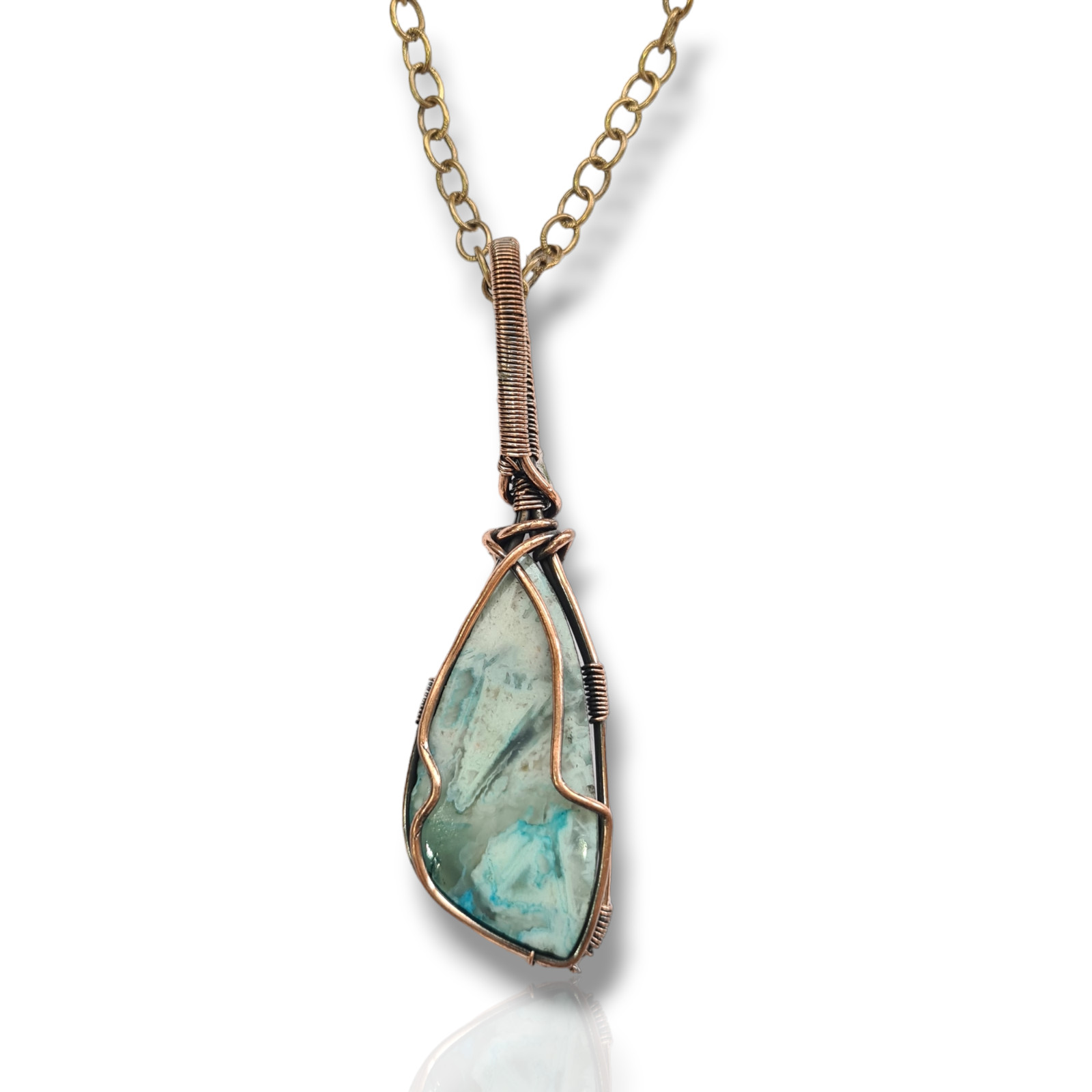 Natural Larimar handmade Copper Wire Wrapped Pendant 3.00 inches With Chain 2023
