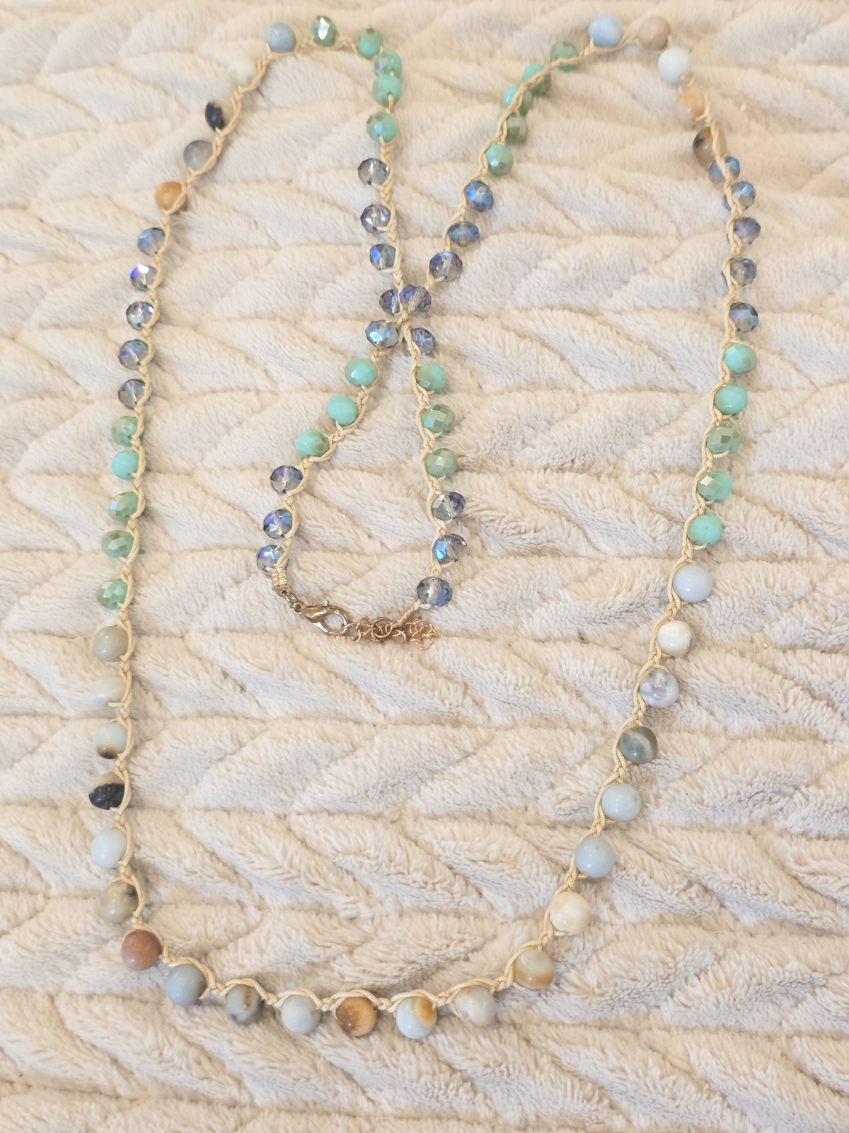 Handmade Crochet Beaded Necklace Mixed Gemstone Crystal