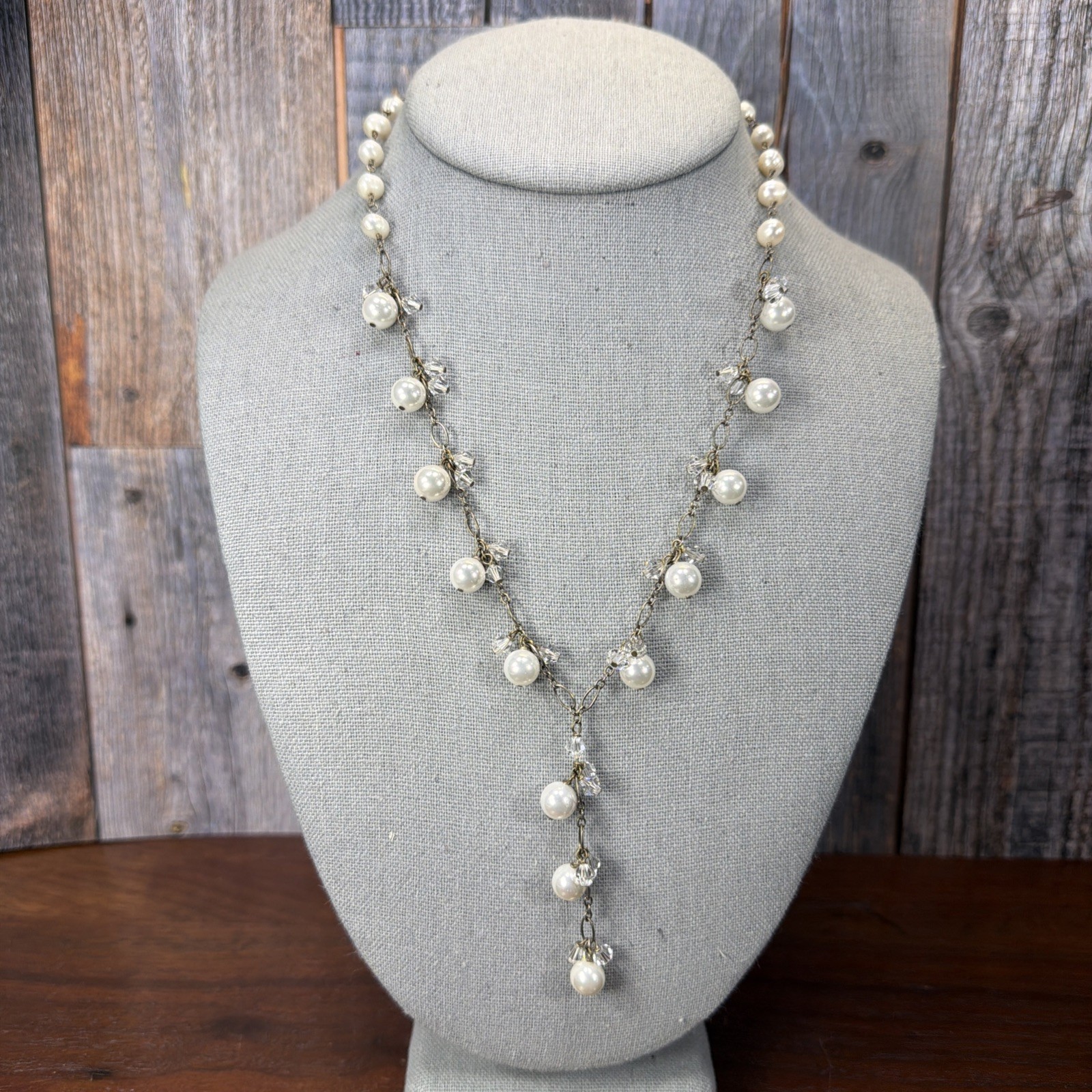 18” sterling silver 925 necklace pearl and crystal beads