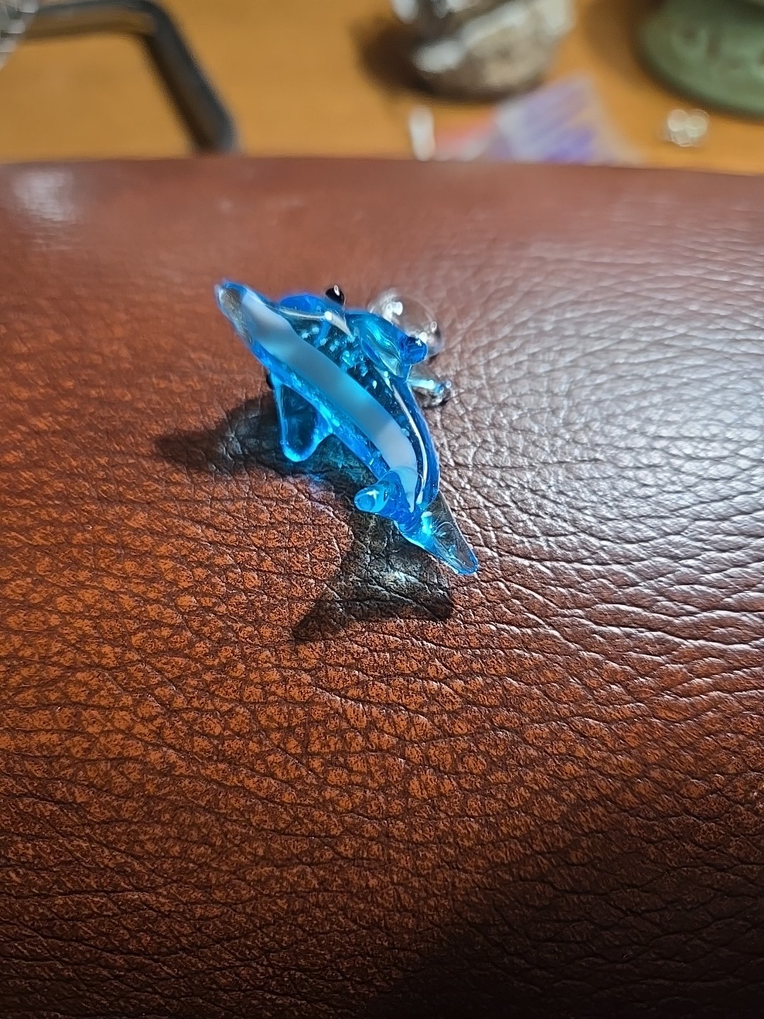 Handblown/Lampwork Glass Dolphin Pendant/Charm Blue Bubbly Transparent Figurine