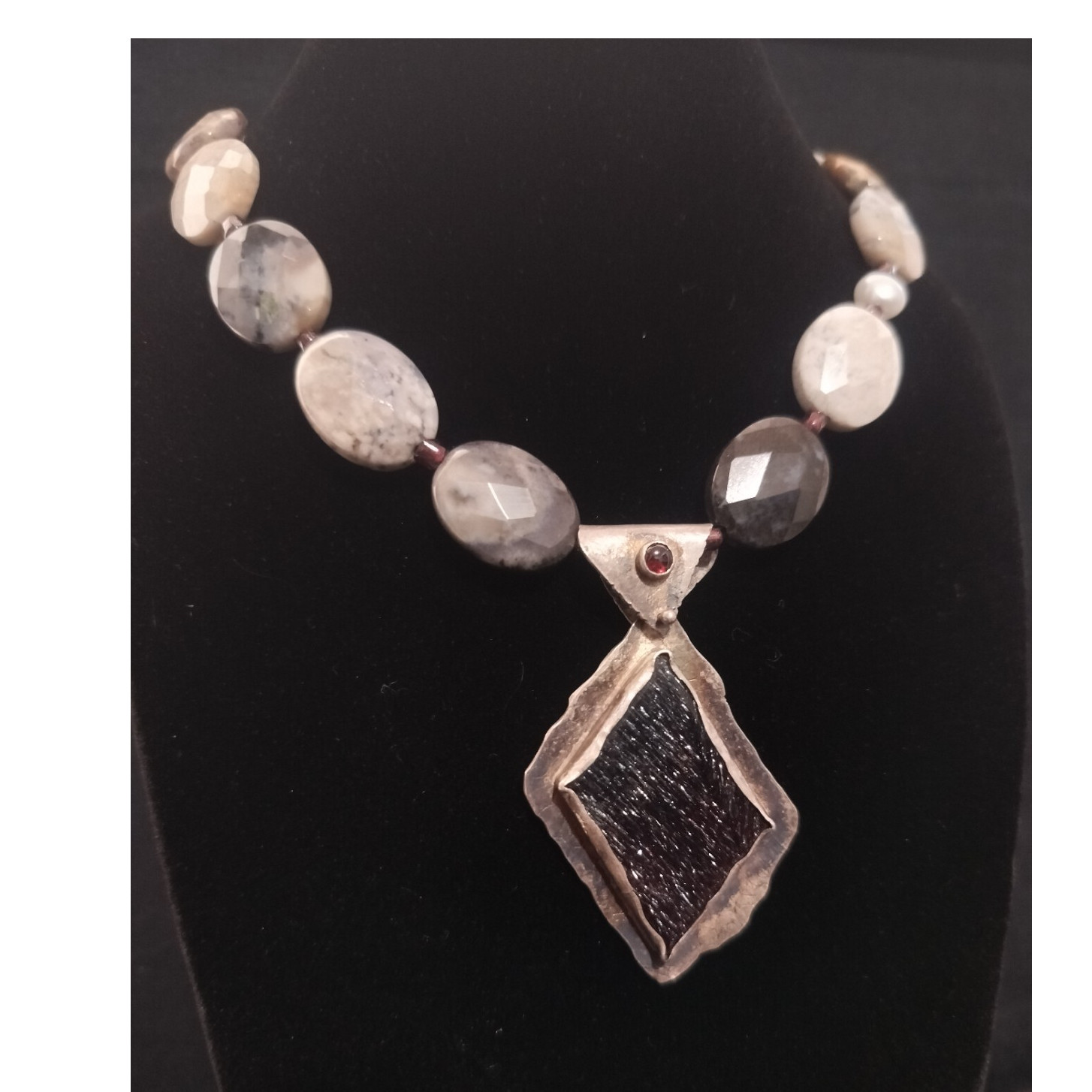 Happy Dragon Designs Handcrafted Agate + Garnet Necklace w/ Kokoshanite Pendant