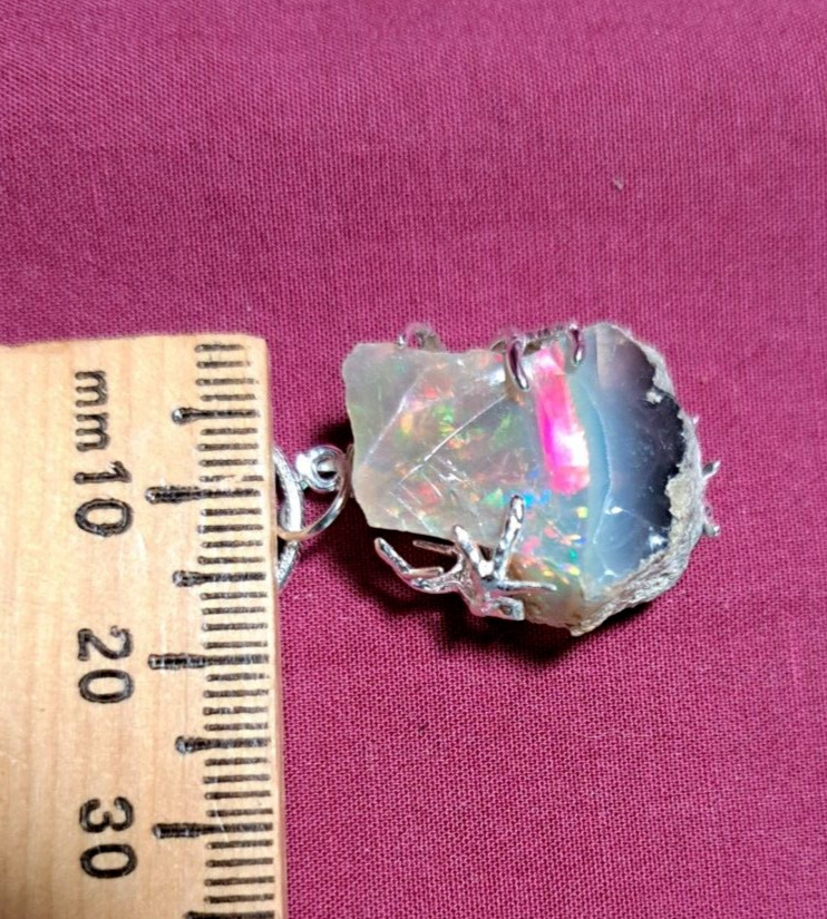Unique Dark Ethiopian Welo Opal Rough Pendant Silver Plated Tree Branch Wrap