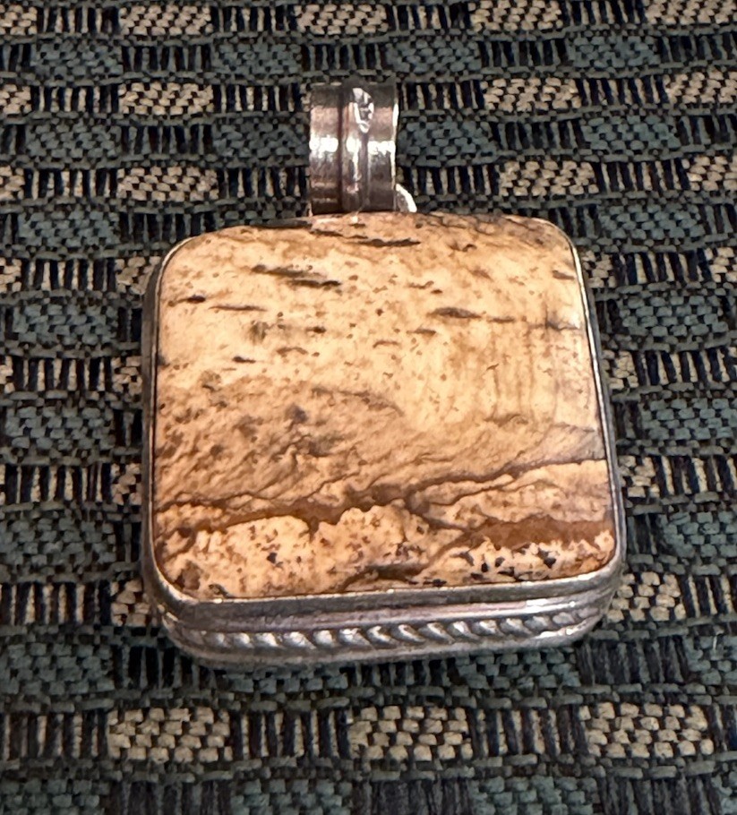 Square Natural Jasper Stone Pendant with Silver Bezel Setting