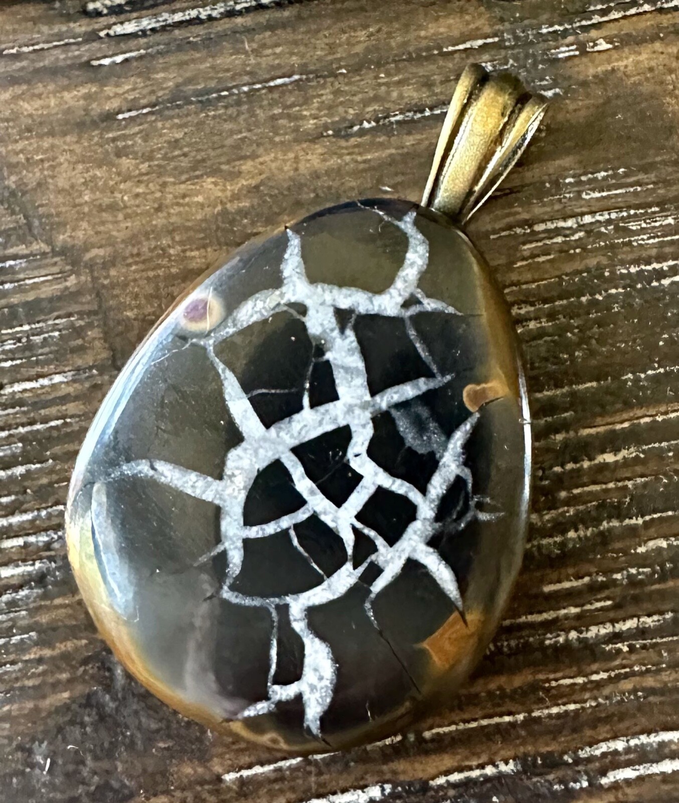Septarian Stone Pendant With Antiqued Brass Bail