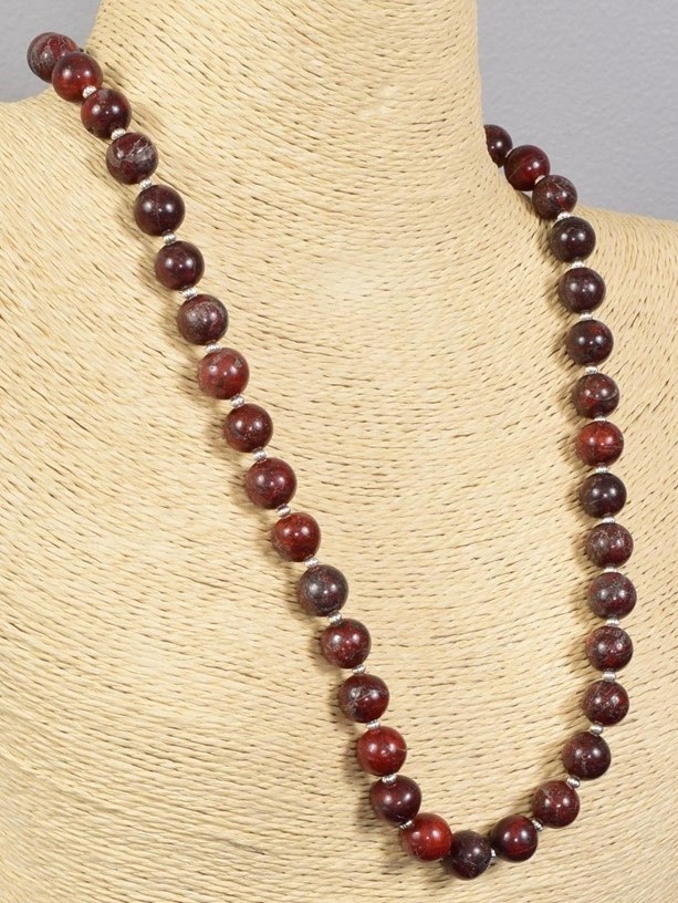 20-1/2″ Genuine Crimson Red Jasper Brecciated 8mm Beaded Gemstone Necklace