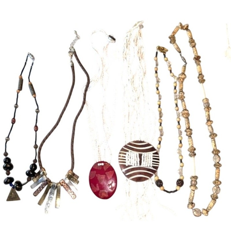 Lot of 6 Boho Beaded Necklaces Seed Bead Glass Faux Shell Metal
