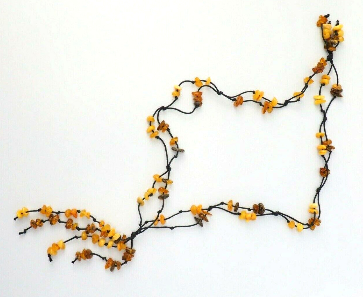 Vintage artisan Natural Baltic Amber leather seasonal beaded lariat necklace
