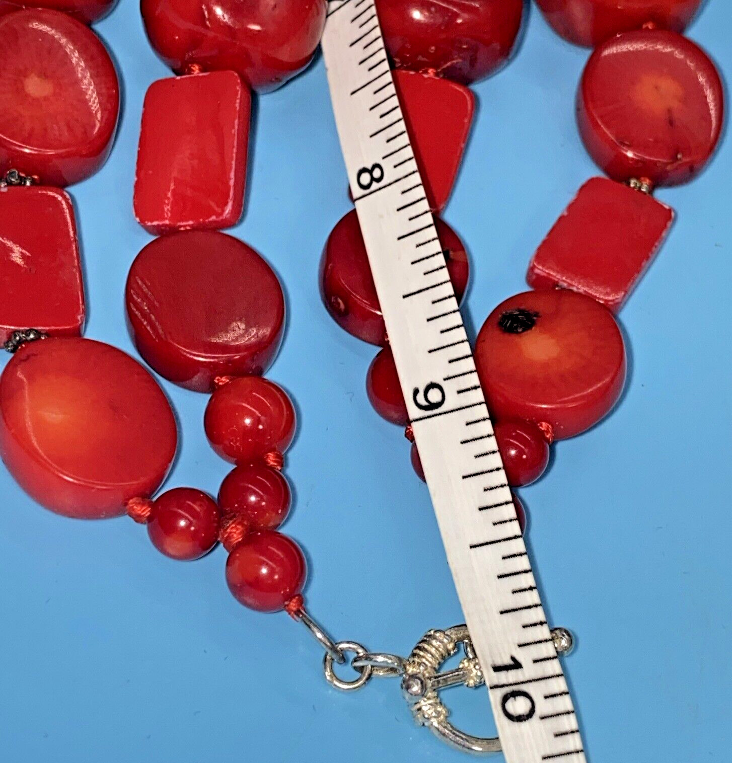 Chunky 2 Strand Textured Irregular Beads Red Bamboo Coral & Howlite Necklace VTG