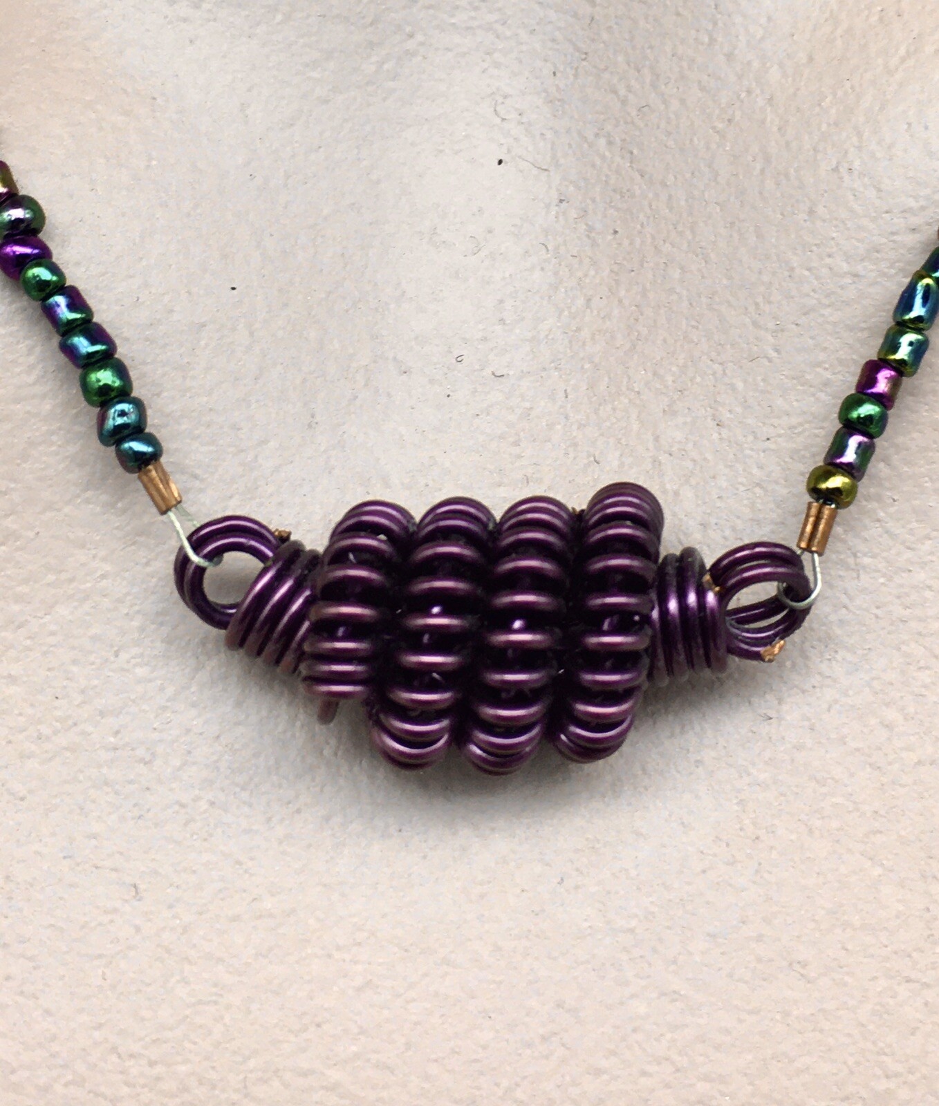 Handcrafted Modern Purple Wire Spiral Bead Choker Necklace Lobsterclaw Clasp