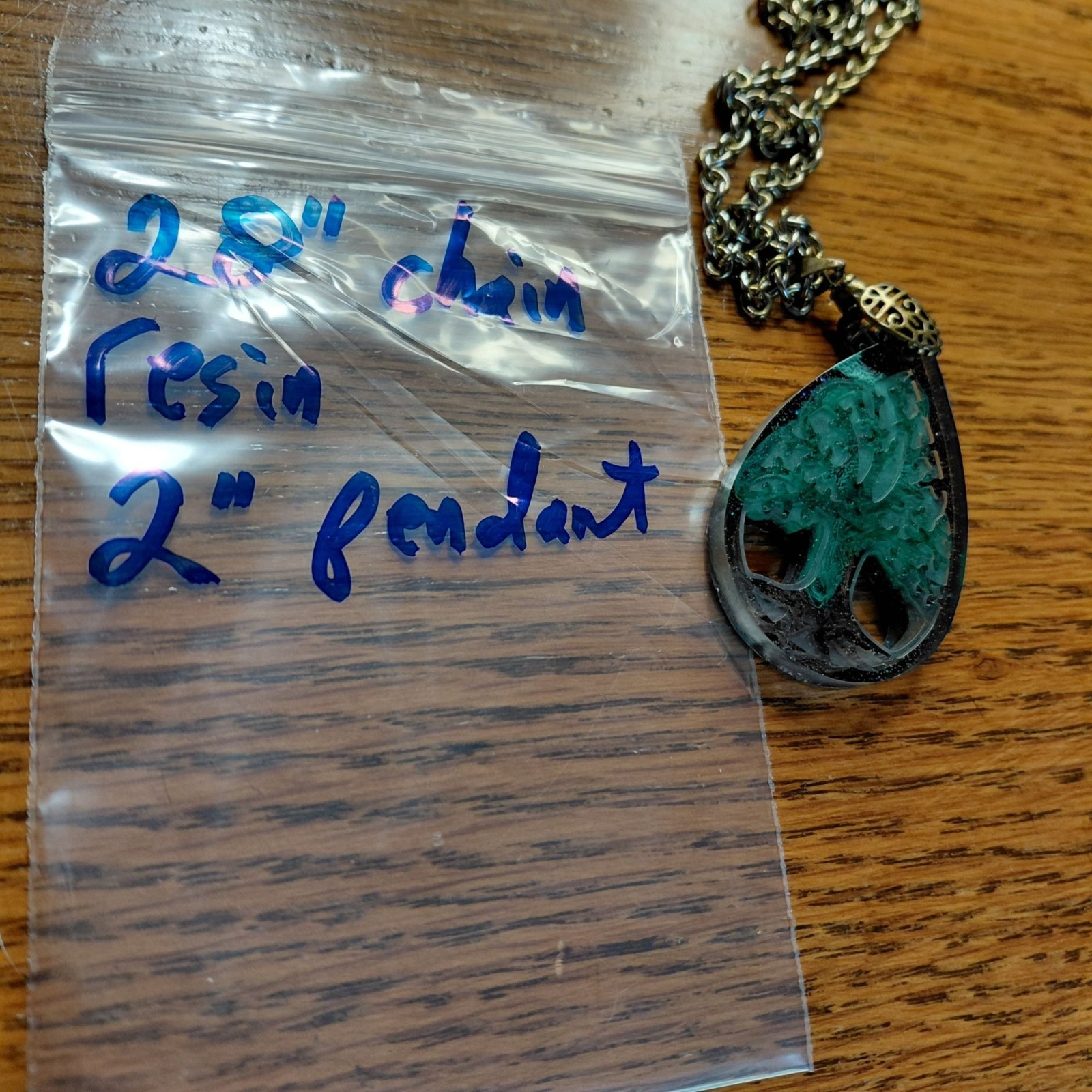 Tree of life resin pendant on chain fancy bale bronze tone