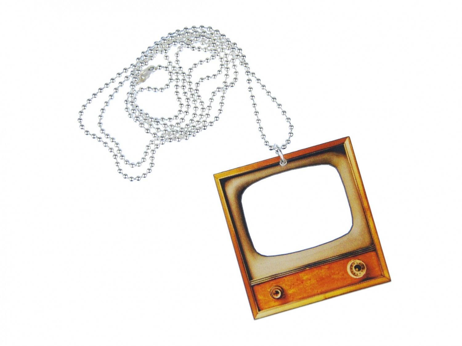 Retro TV Necklace Miniblings 80cm Series Movies News Wood