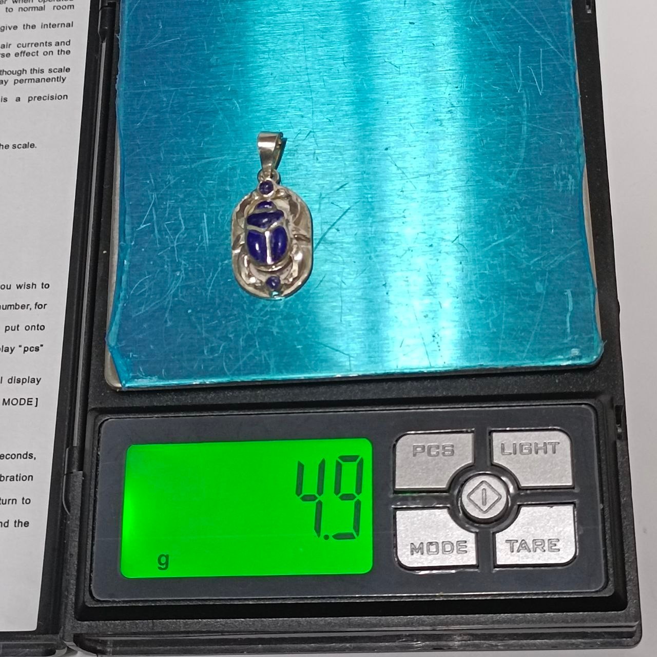 Handmade 925 silver scarab pendant with synthetic lapis lazuli, Egyptian charm