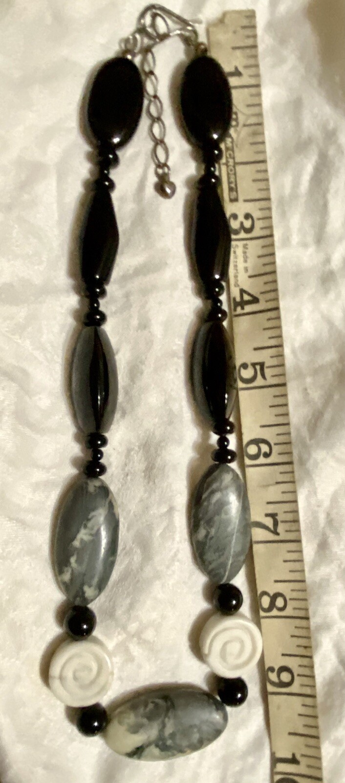 Fashion Artisan Necklace of Picasso Jasper Carved Howlite and Onyx – Classy Fun