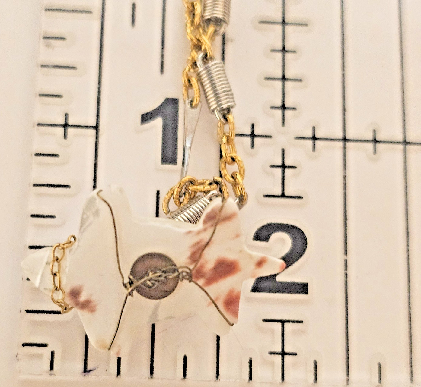 VTG White Shell Turtle Fetish Pendant Upcycled 2 Tone Chain Necklace OOAK