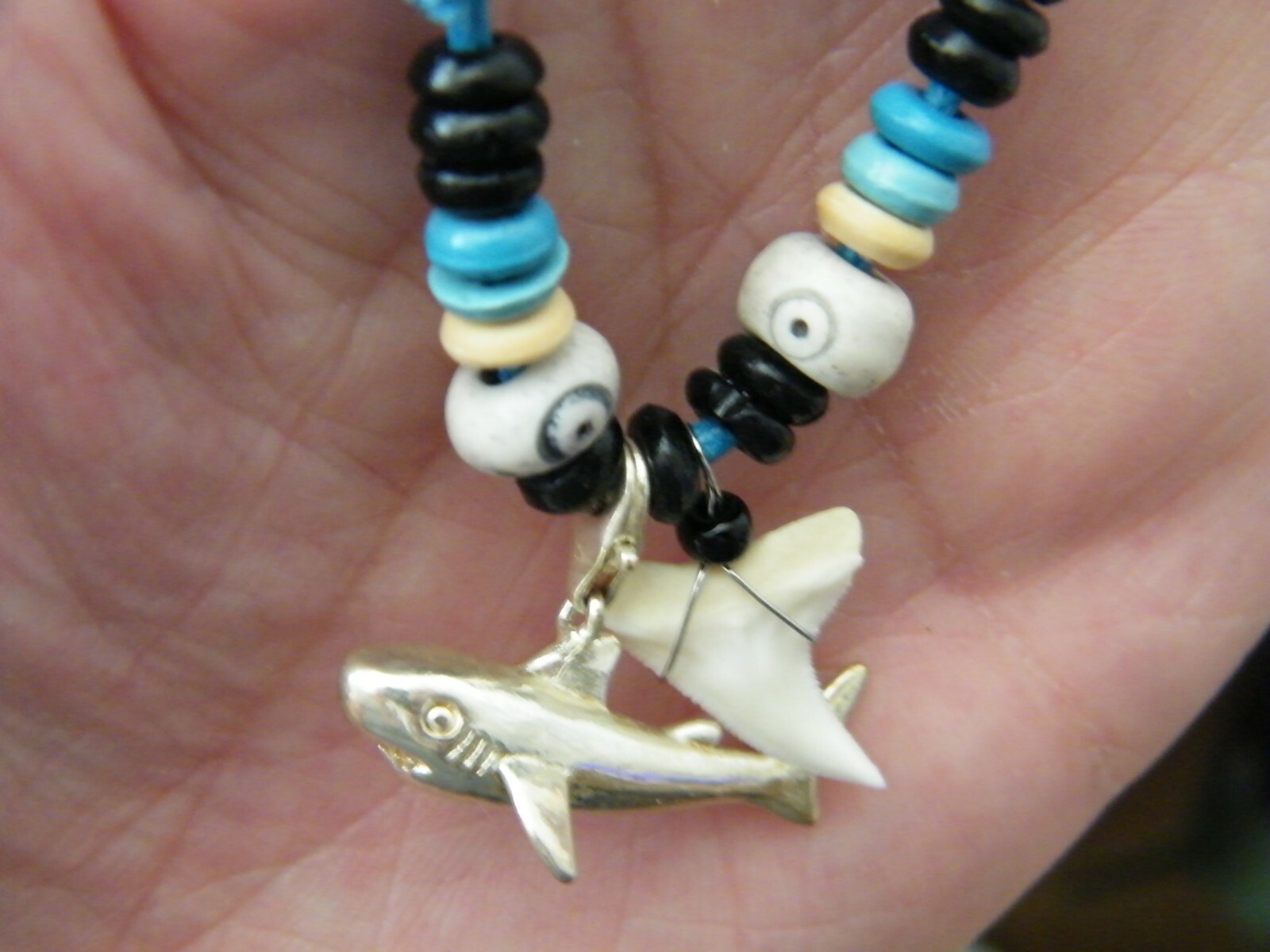 Fossil SHARK Tooth JAWS! Silver Charm Necklace 3/4″ Real Teeth Cord 16″-28″ NEW!