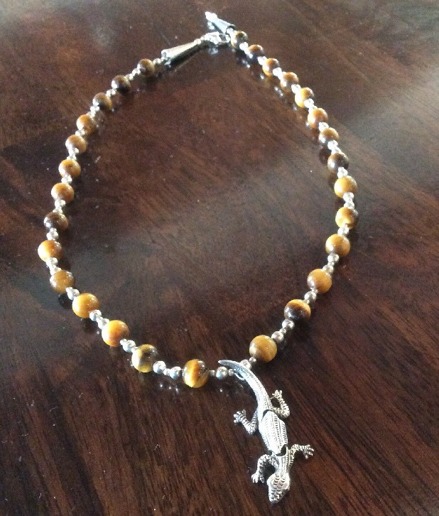 Articulated Silver Lizard And Tigers Eye Necklace