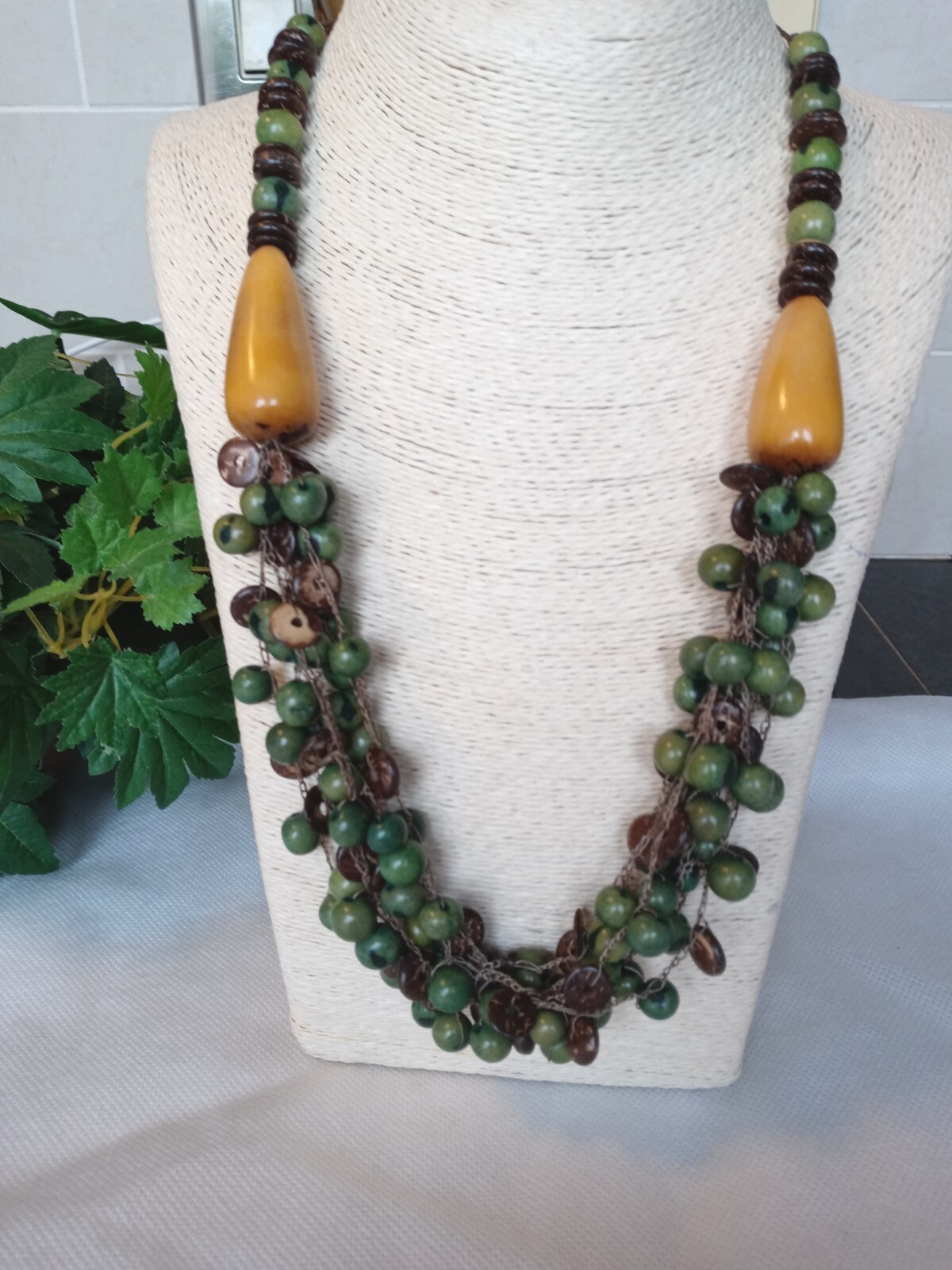 Tagua nut, Acai Seeds Coconut Necklace Multistrand Adjustable Handmade Ecuador