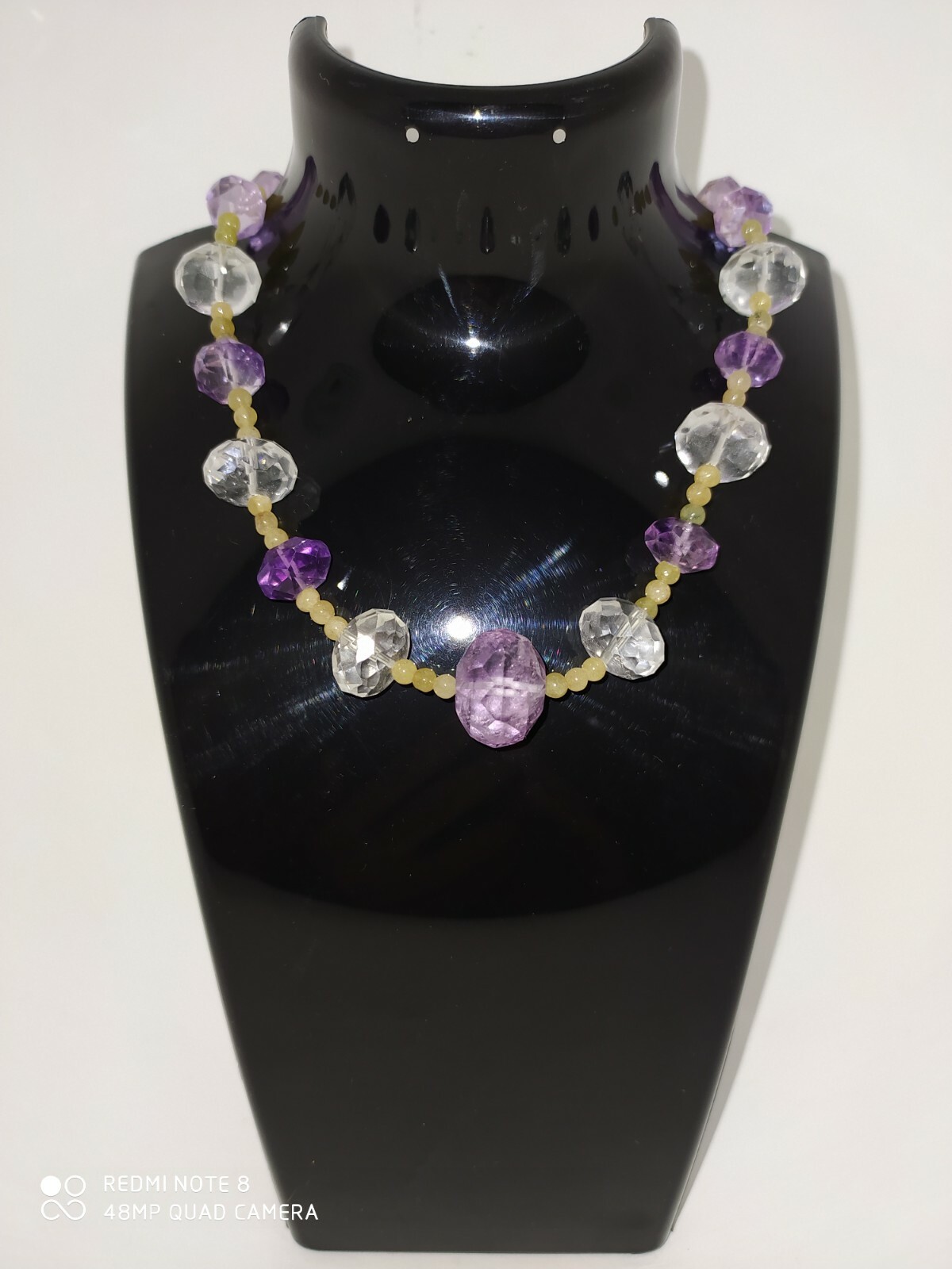 Wonderful Set Of Green, White & Purple Crystal To Embellish Your Neck.