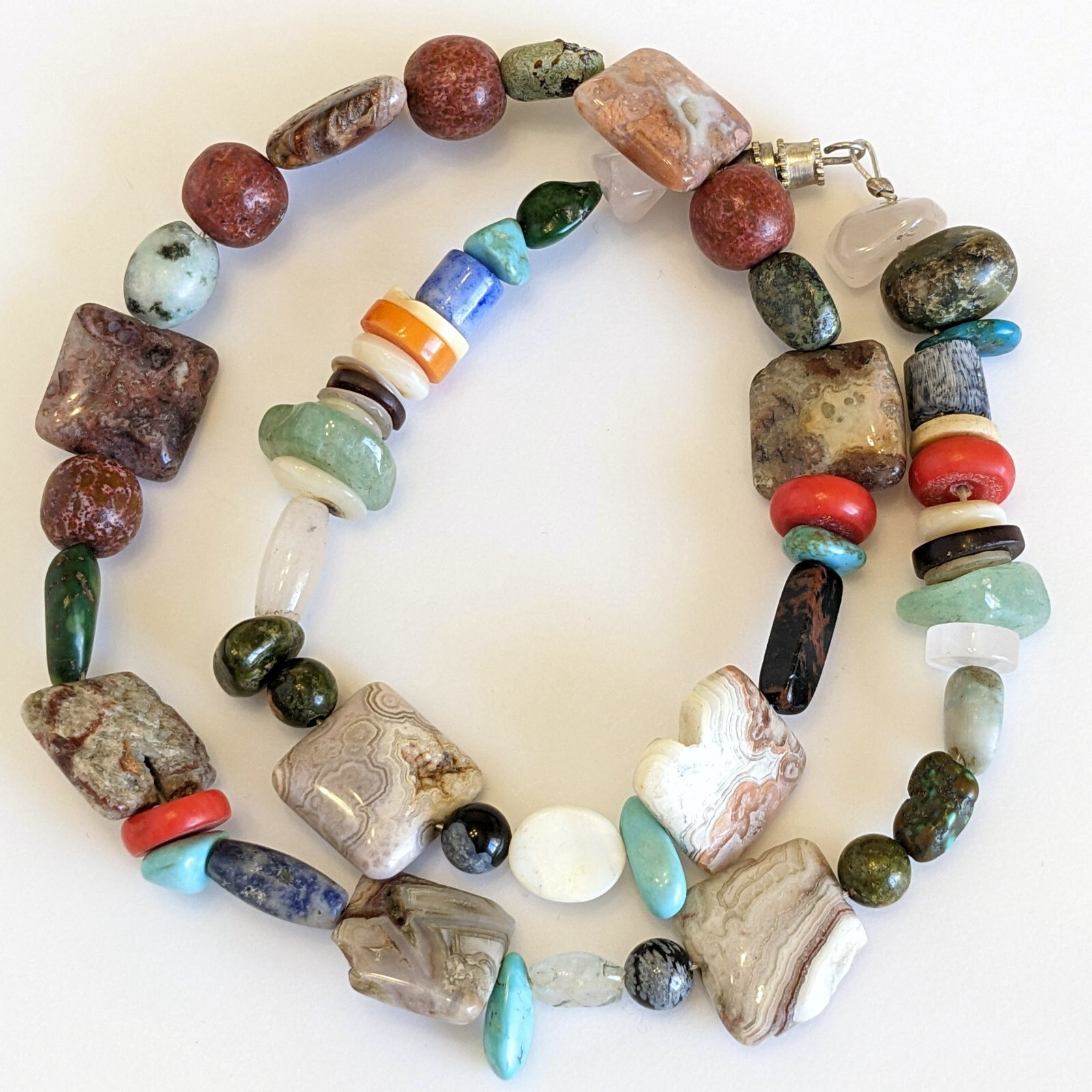 Mixed Stone Gemstone Beaded Necklace Agate Turquoise Coral Quartz Obsidian Shell