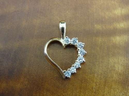 Heart one Side Cubic Zirconia Gold Vermeil over Sterling Silver 925 Pendant