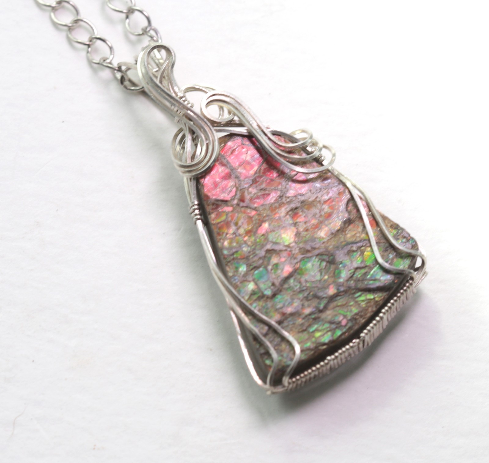 Ammolite Fossil Pendant Necklace Jewelry Iridescent Organic Gemstone