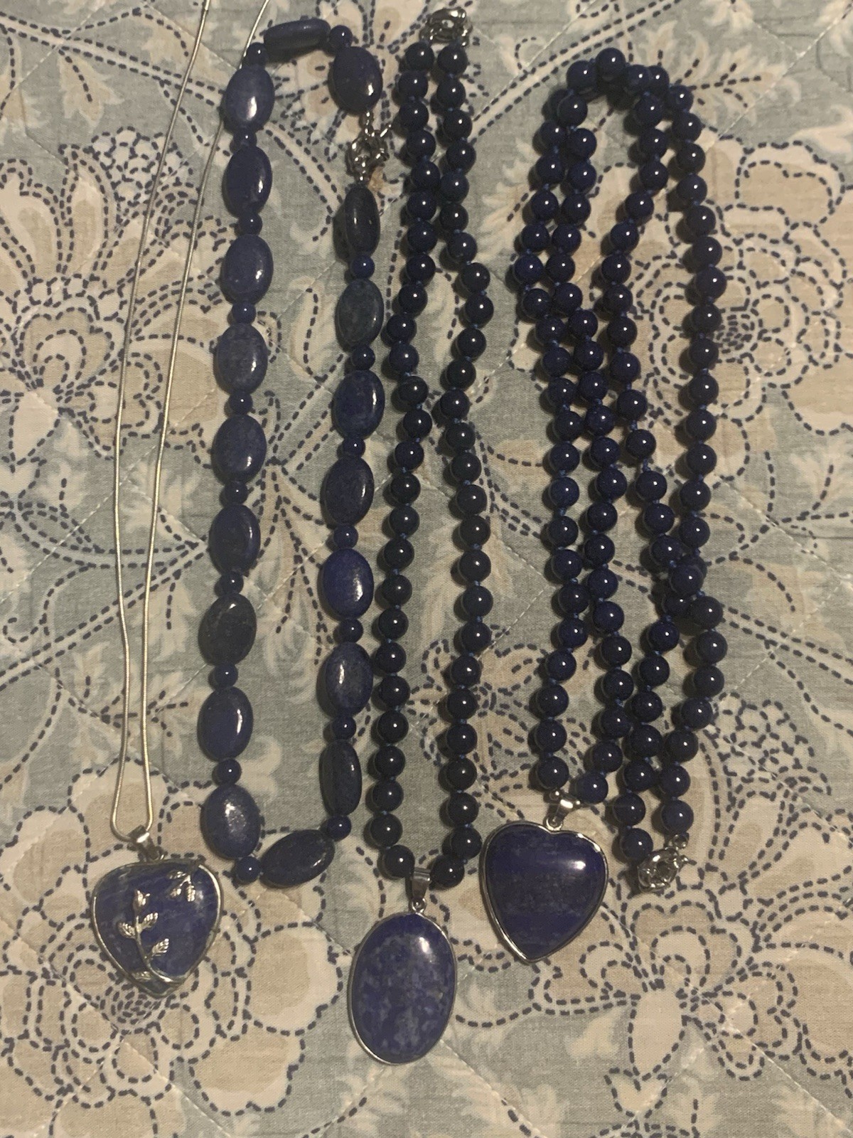 4 Pretty Lapis Lazuli Necklaces 2 Heart 1 Oval 1 Beaded Made In India