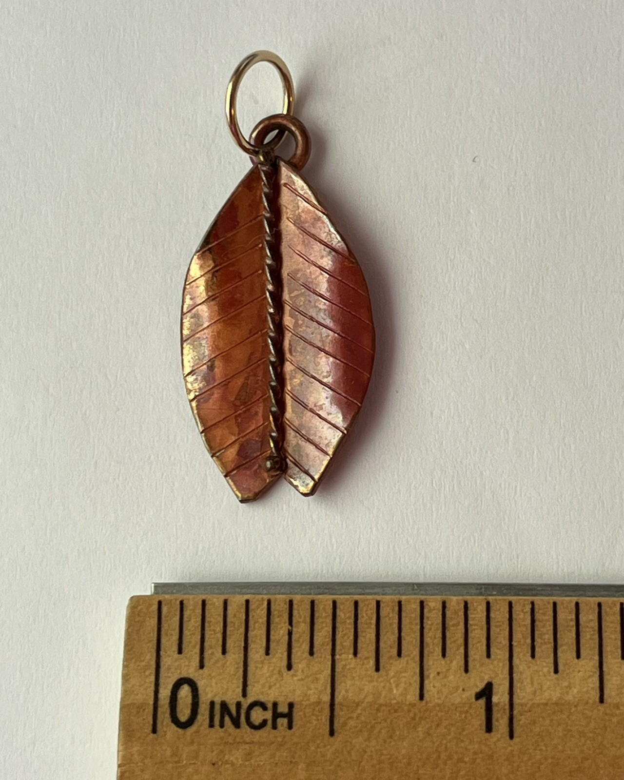 Handmade Copper Leaf Pendant With Gold Filled Bail