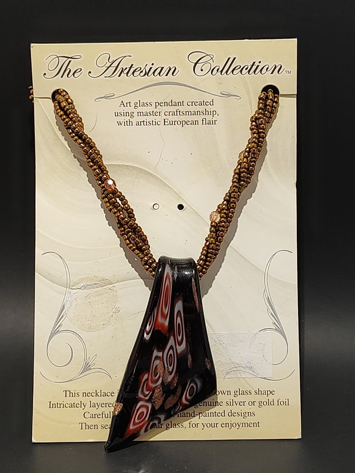 Artesian Collection Necklace Art Glass Pendant Shades of Dark Rust Copper Gold