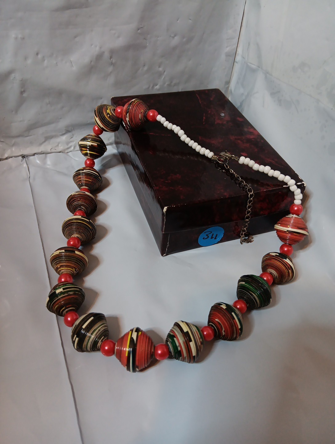 artisan-made, handmade beaded necklace chunky, rolled paper beads