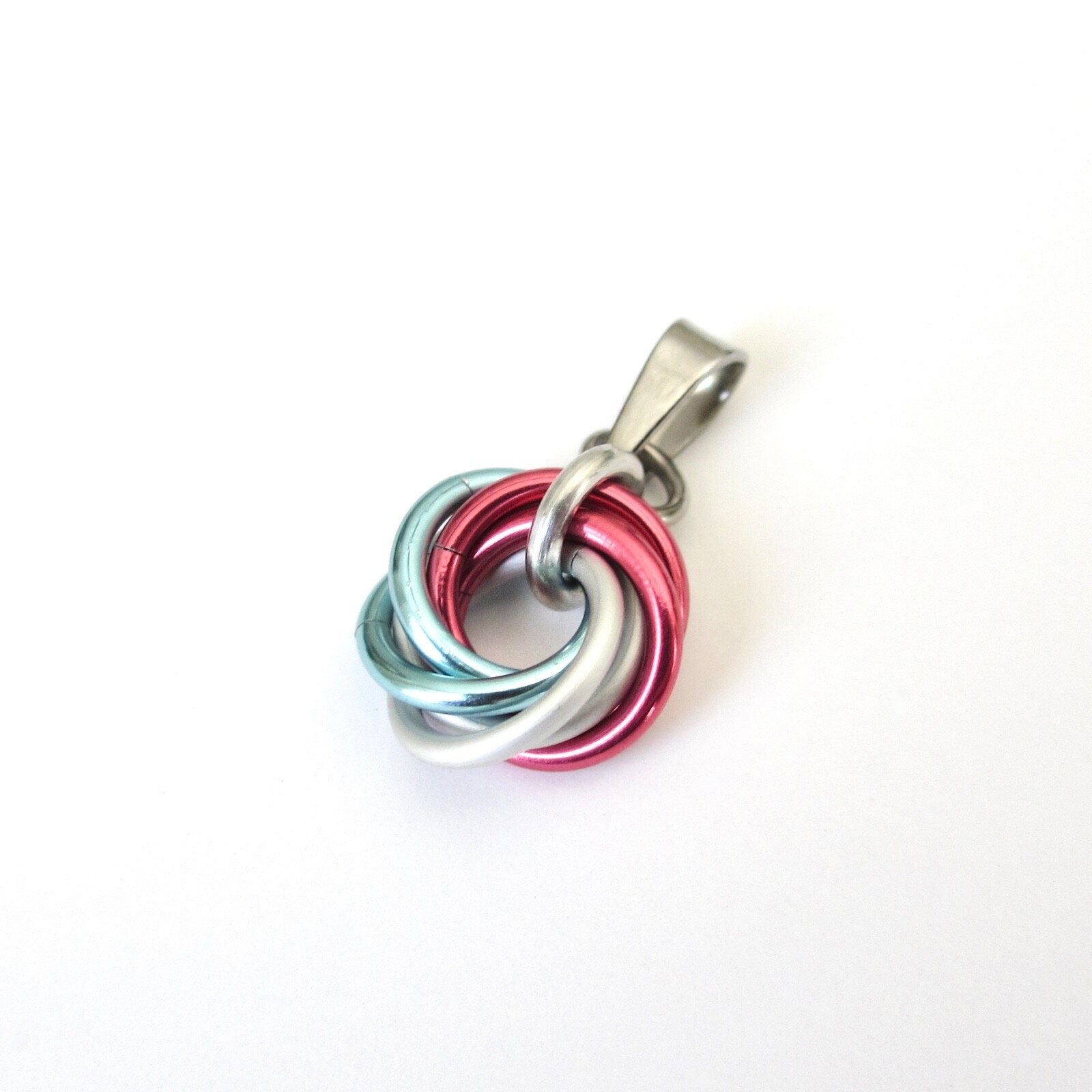 Tiny transgender pride pendant, handmade chainmail minimalist LGBTQ jewelry