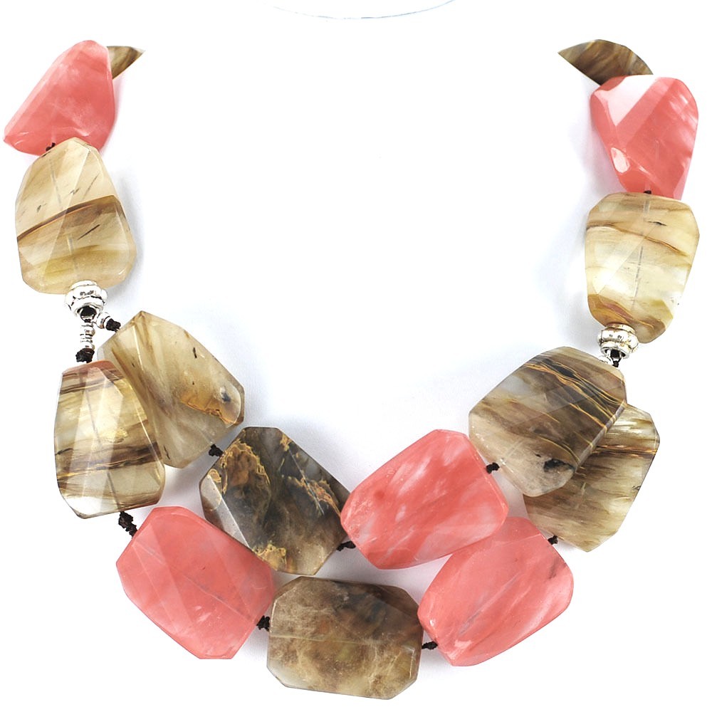 2 Strands Fire Volcano Quartz Nugget Hand Knotted Silver Statement Necklace 23″