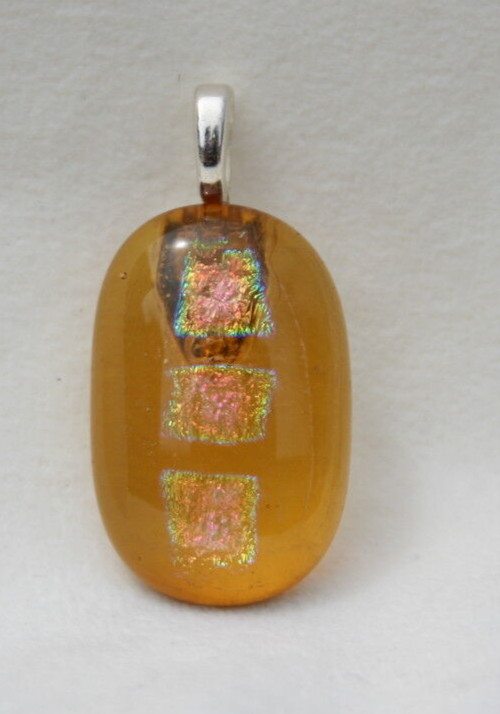 Fused Dichroic Glass Necklace Pendant-Topaz, Gold an Pink Combo #Z8
