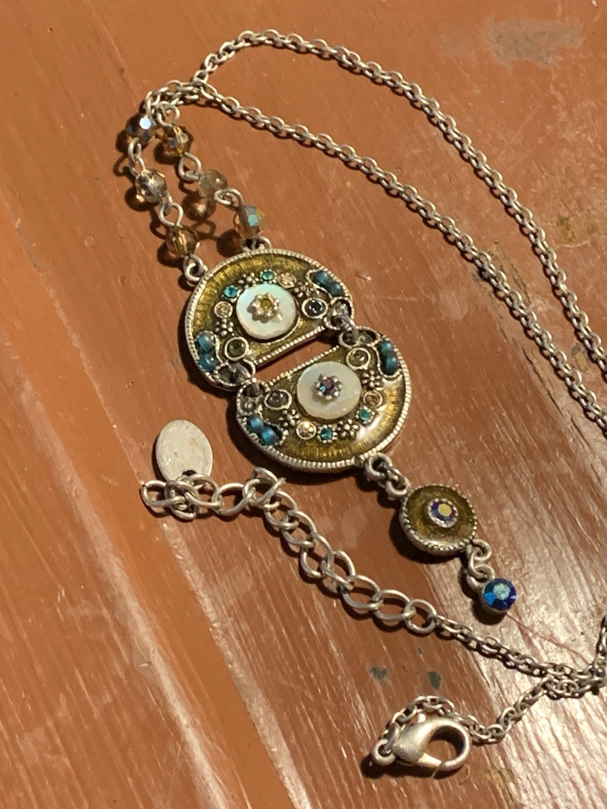 Unsigned Artisan Mixed Metal Material Pendant 18.5 Chain Necklace Interesting